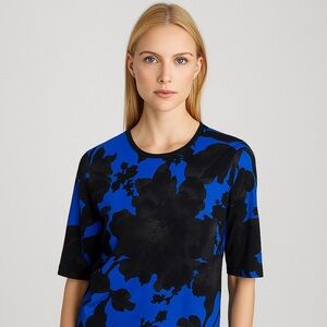 Dries Van Noten Black & Blue Floral 100% Cotton Short Sleeve Tee Extra Small